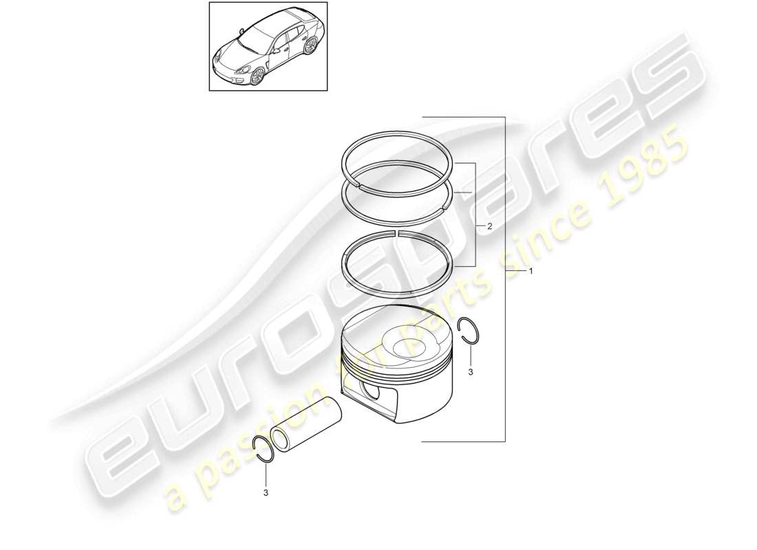 porsche 2010 (cayenne e1 9pa) piston 1 set: piston rings parts diagram