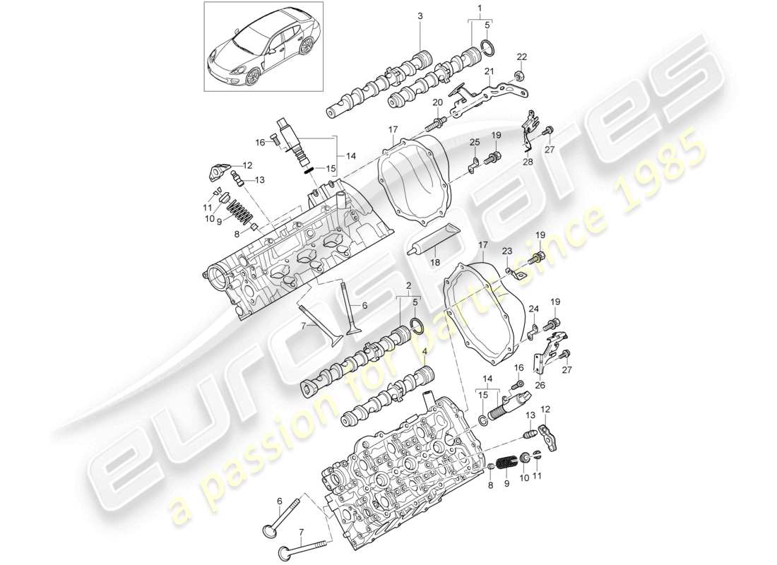porsche 2010 (cayenne e1 9pa) camshaft, valves parts diagram