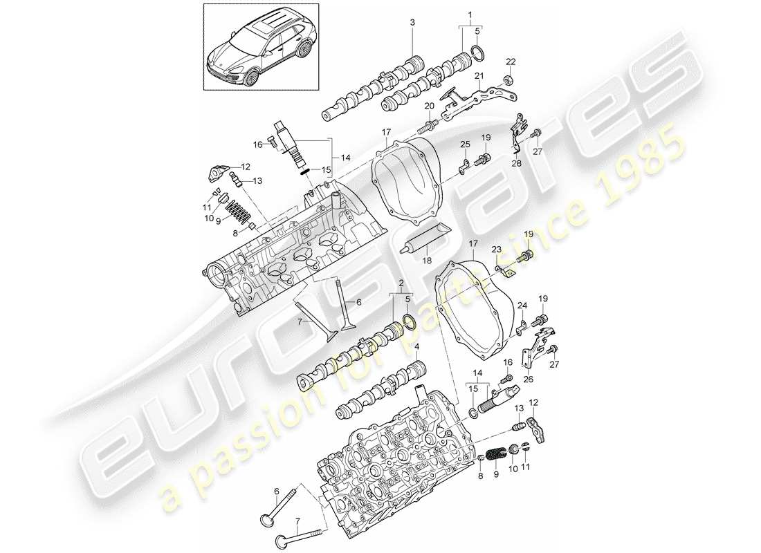 porsche 2013 (cayenne e2 92a) camshaft, valves part diagram