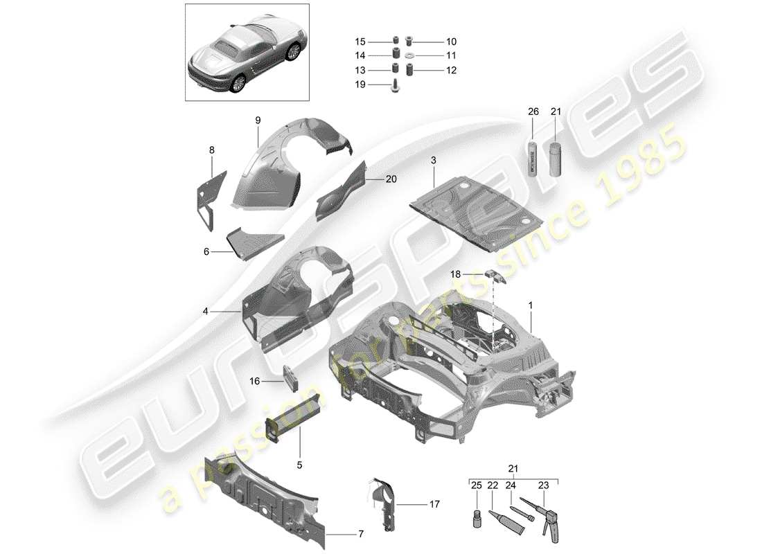 porsche 2017 (718 boxster) rear end part diagram