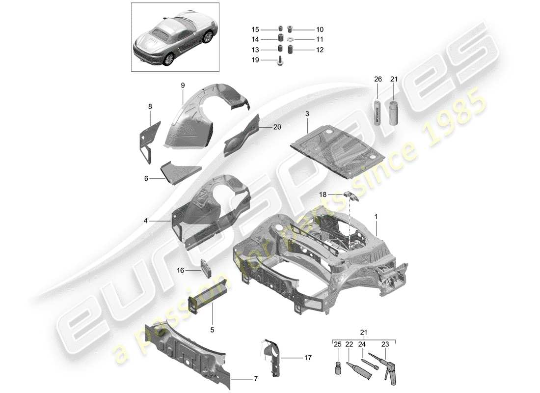 porsche 718 boxster (2017) rear end parts diagram