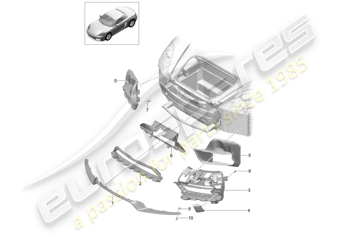 porsche 2018 (718 boxster) air guide front bumper sport design package and gts part diagram