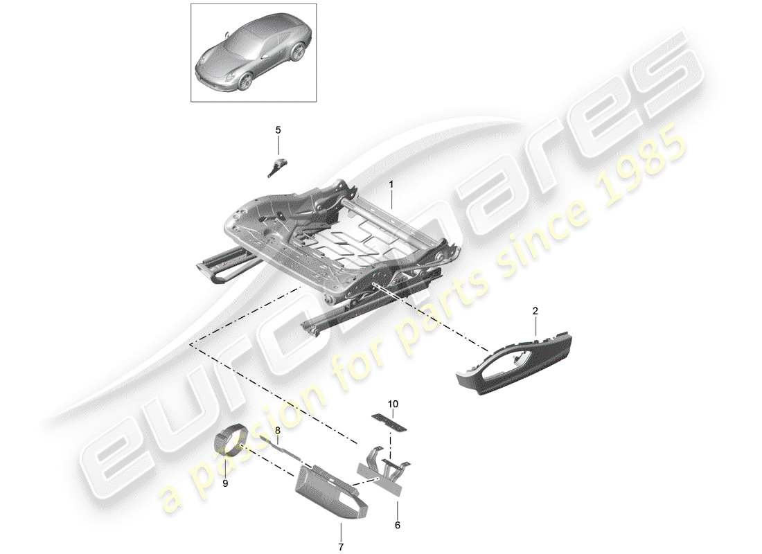 porsche 2015 (991-1) seat frame part diagram