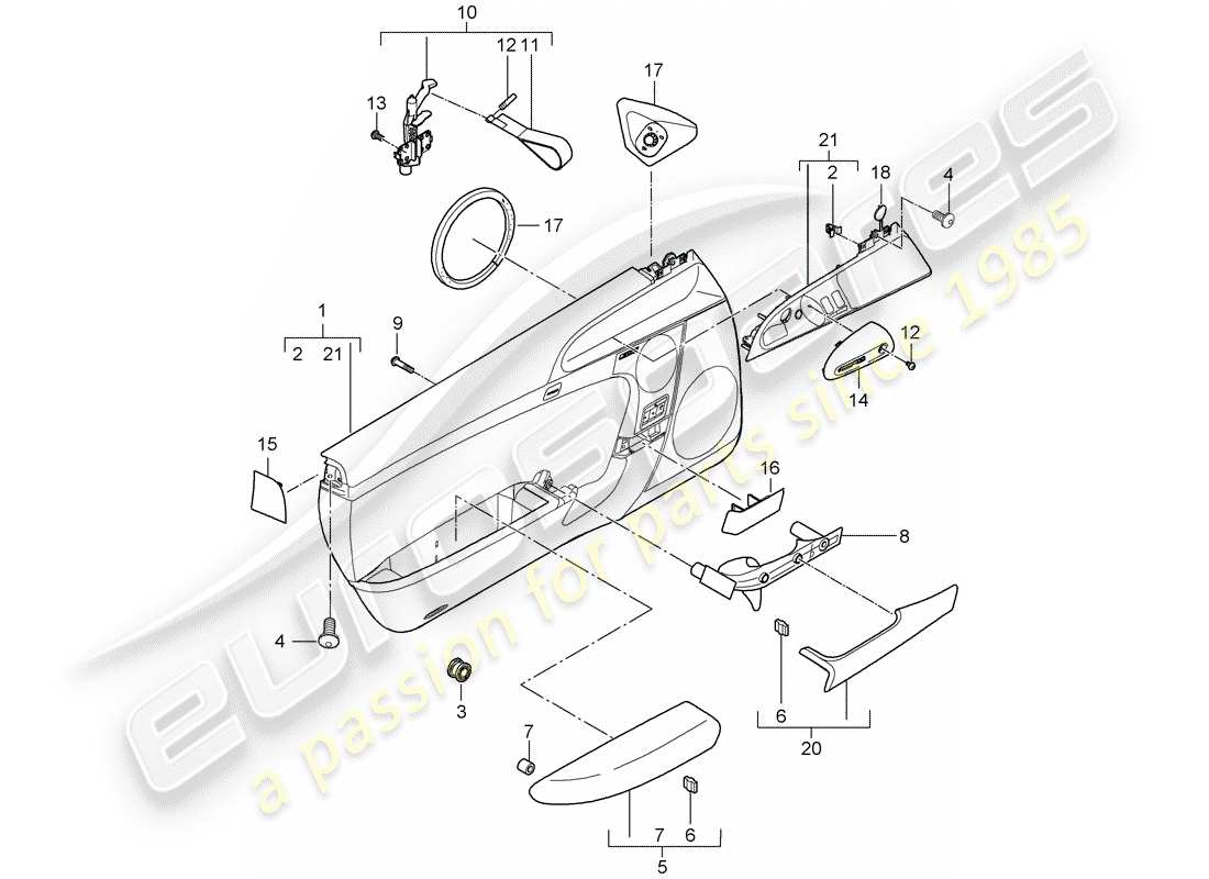 porsche 2007 (997-1 gt3) door panel part diagram