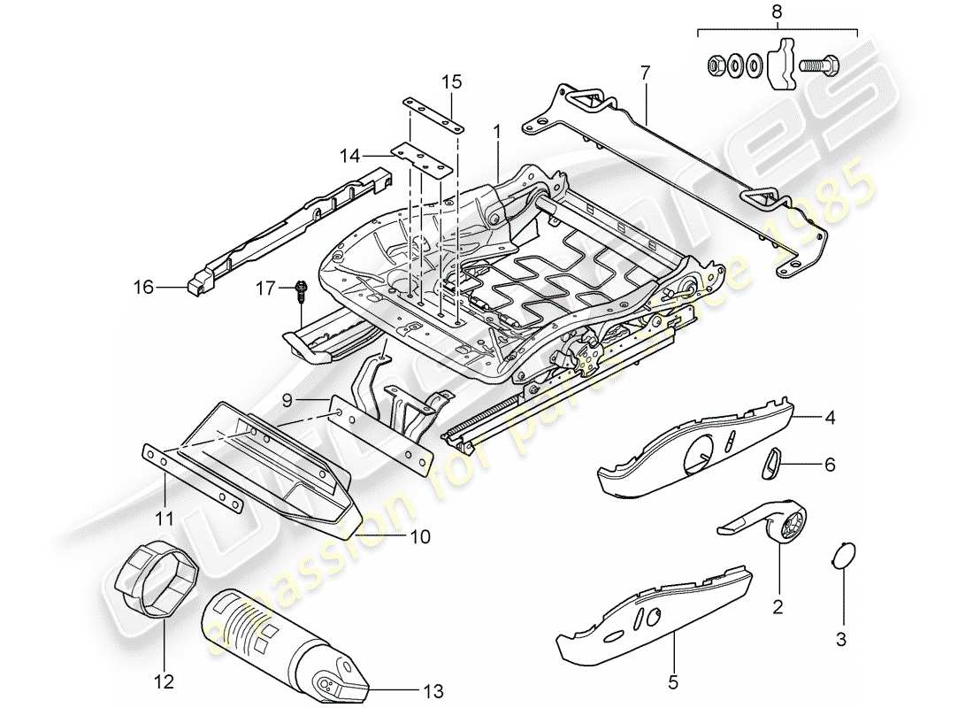 porsche 2007 (997-1) seat frame part diagram