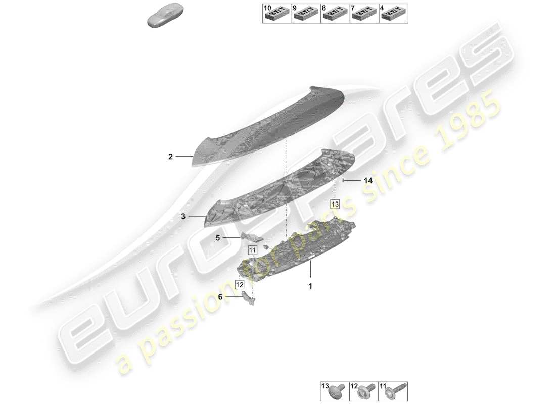 porsche 2019 (992-1) rear spoiler part diagram