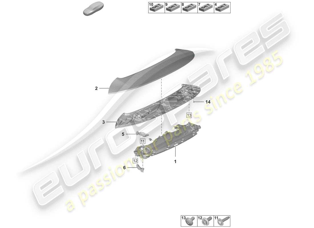 porsche 992 (2019) rear spoiler parts diagram