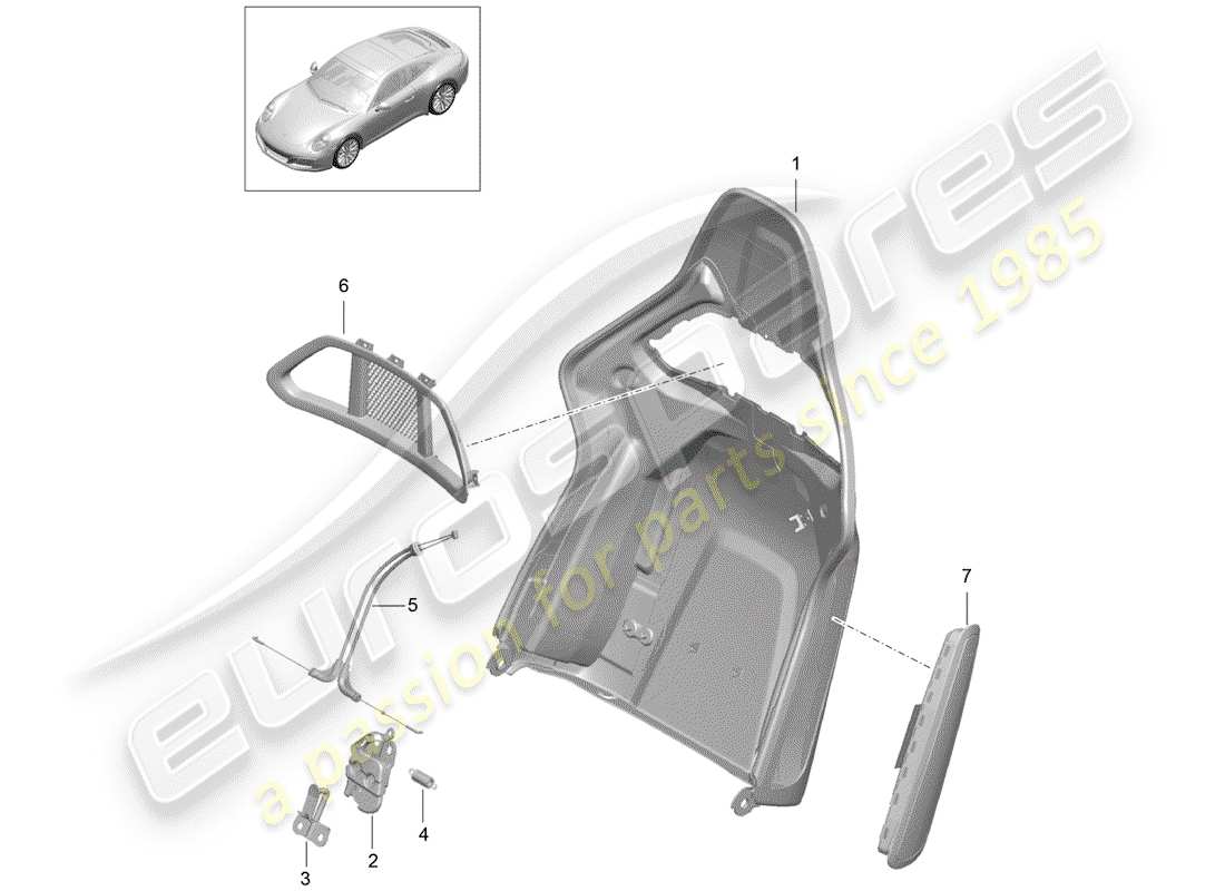 porsche 991 gen. 2 (2019) backrest shell part diagram