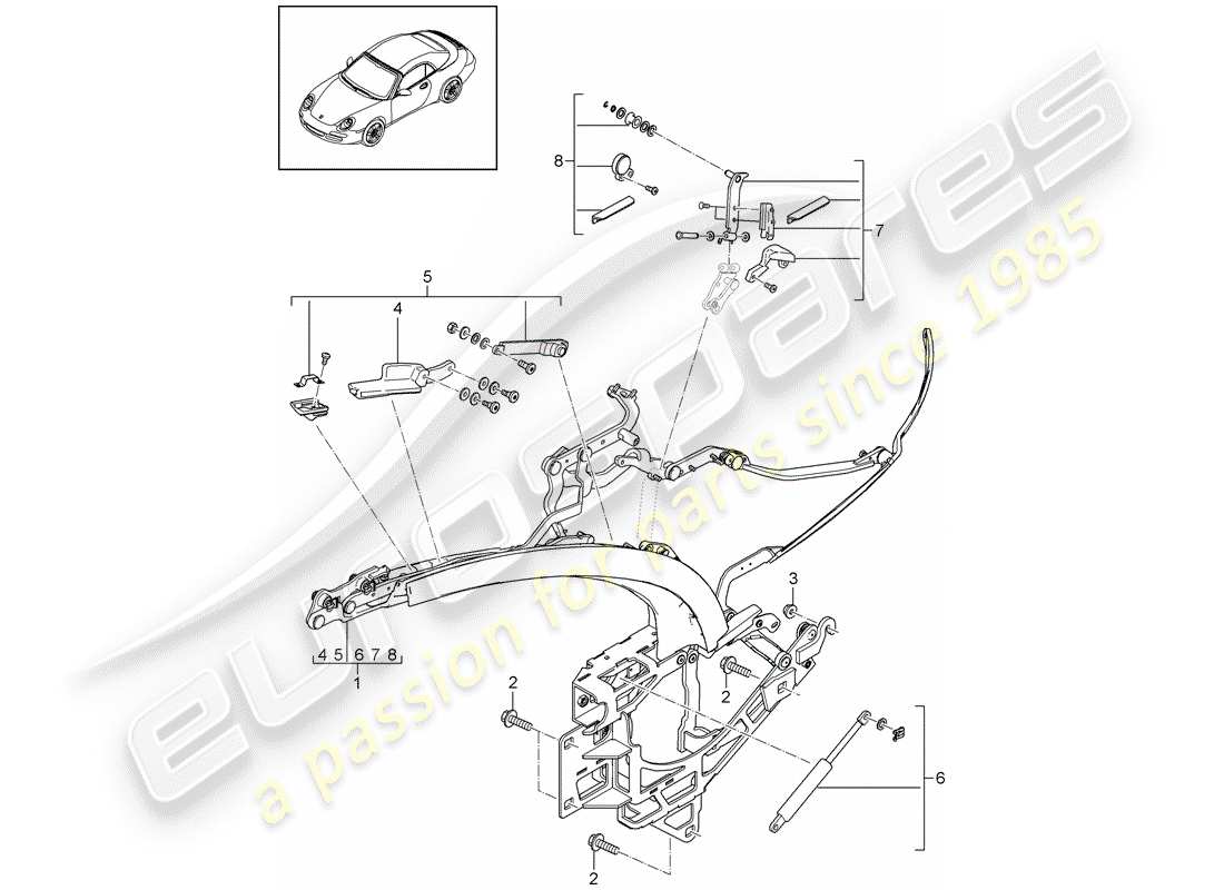 porsche 2010 (997-2) top frame part diagram