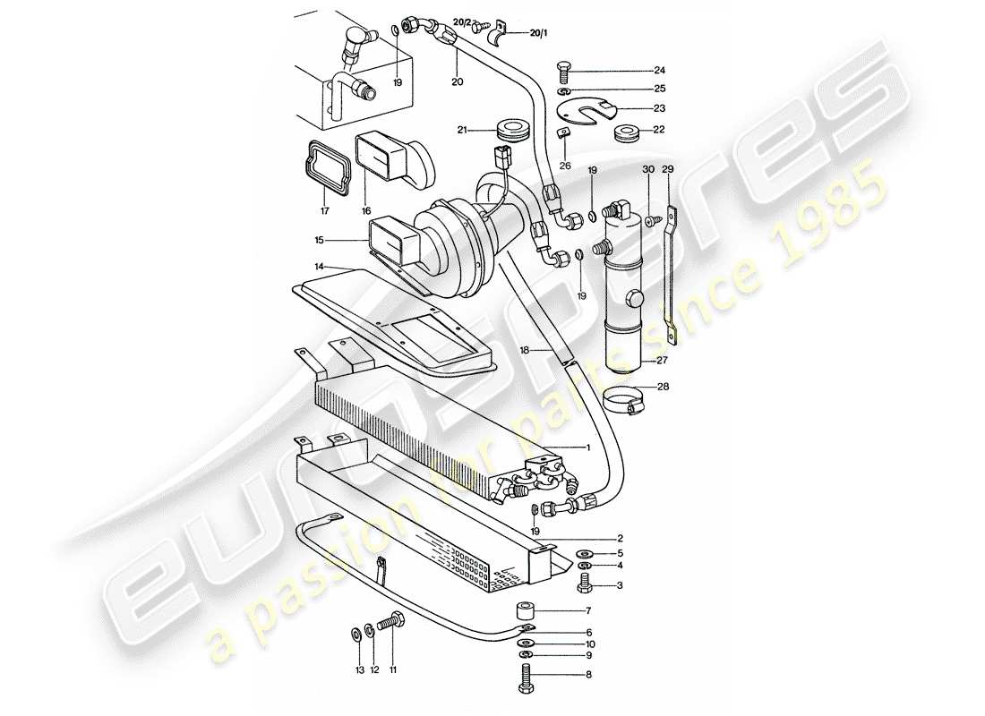 porsche 1975 (911 turbo) air conditioner - capacitor - lines part diagram