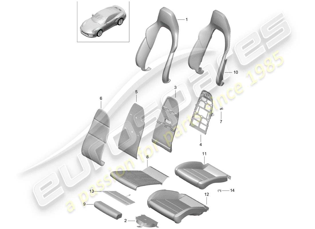 porsche 2017 (991-2 turbo) foam part part diagram