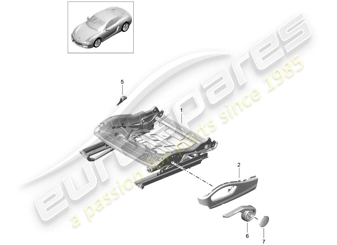 porsche 2014 (981 cayman) seat frame part diagram