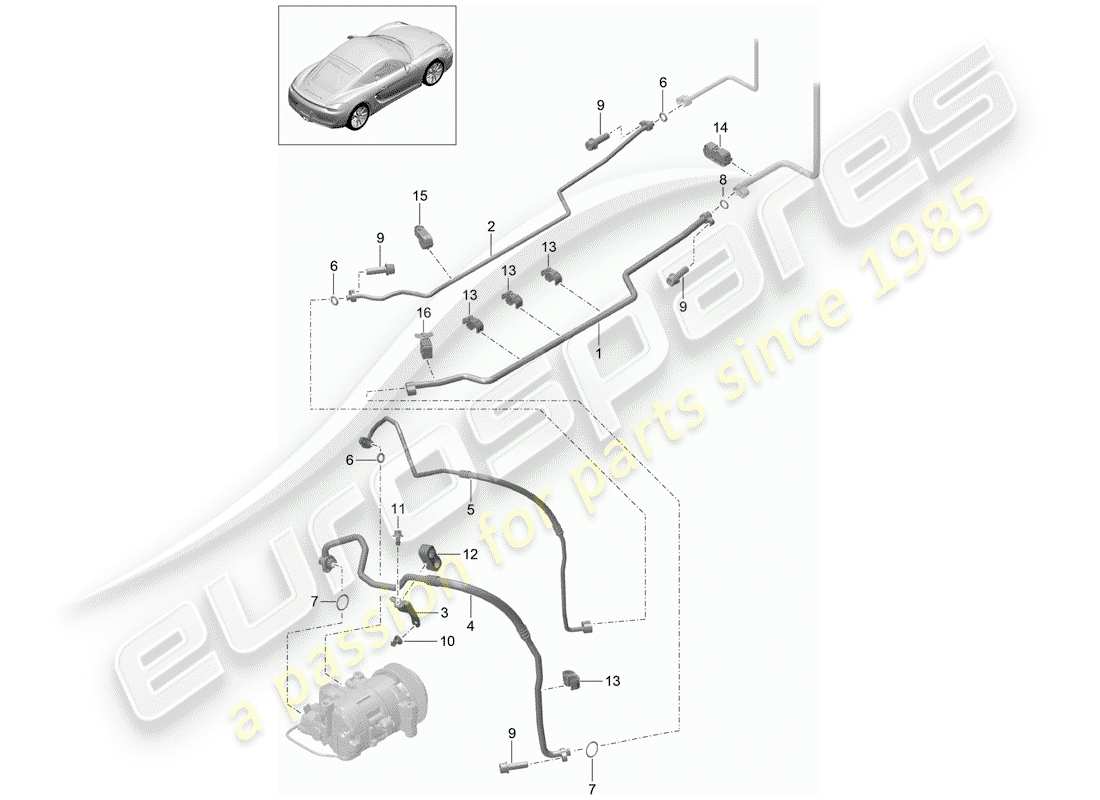 porsche cayman 981 (2014) refrigerant circuit part diagram