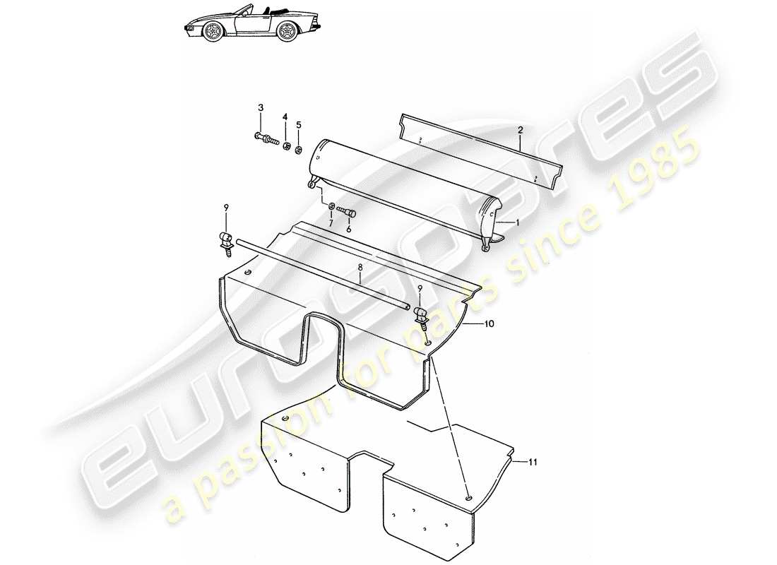 porsche seat 944/968/911/928 (1996) luggage rack - complete - - d - mj 1989>> - mj 1991 part diagram