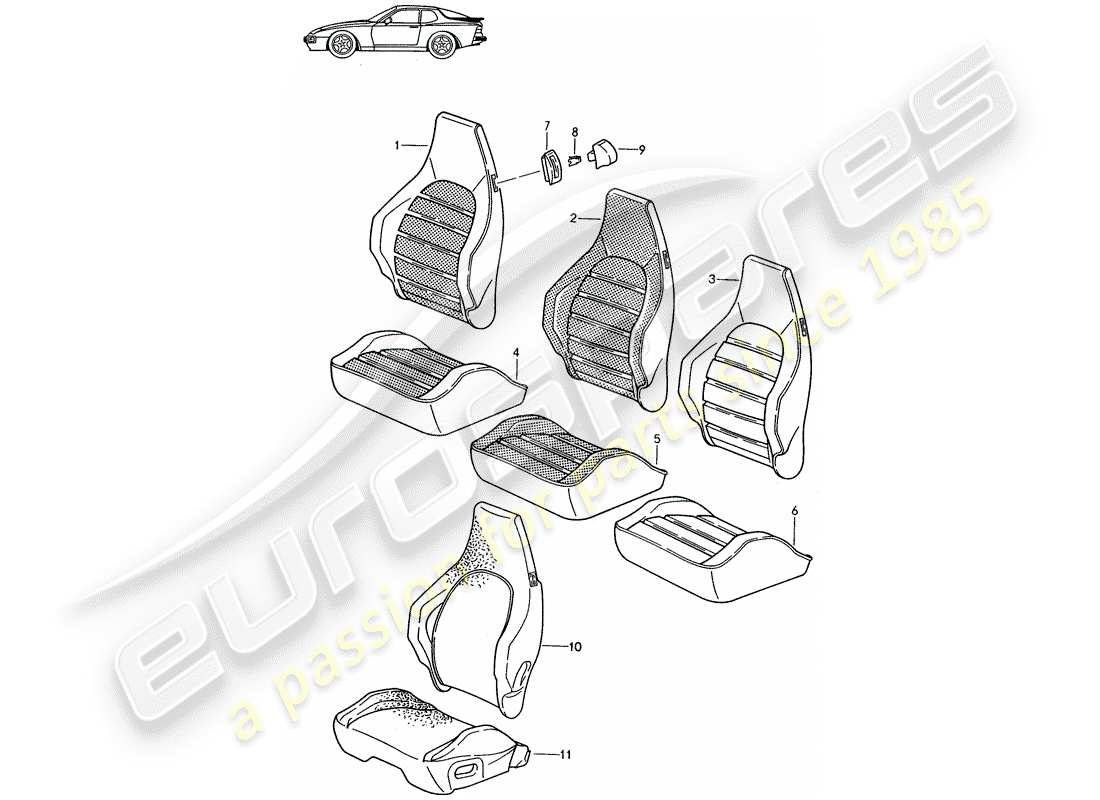 porsche seat 944/968/911/928 (1996) cover - sports seat - d - mj 1989>> - mj 1991 part diagram