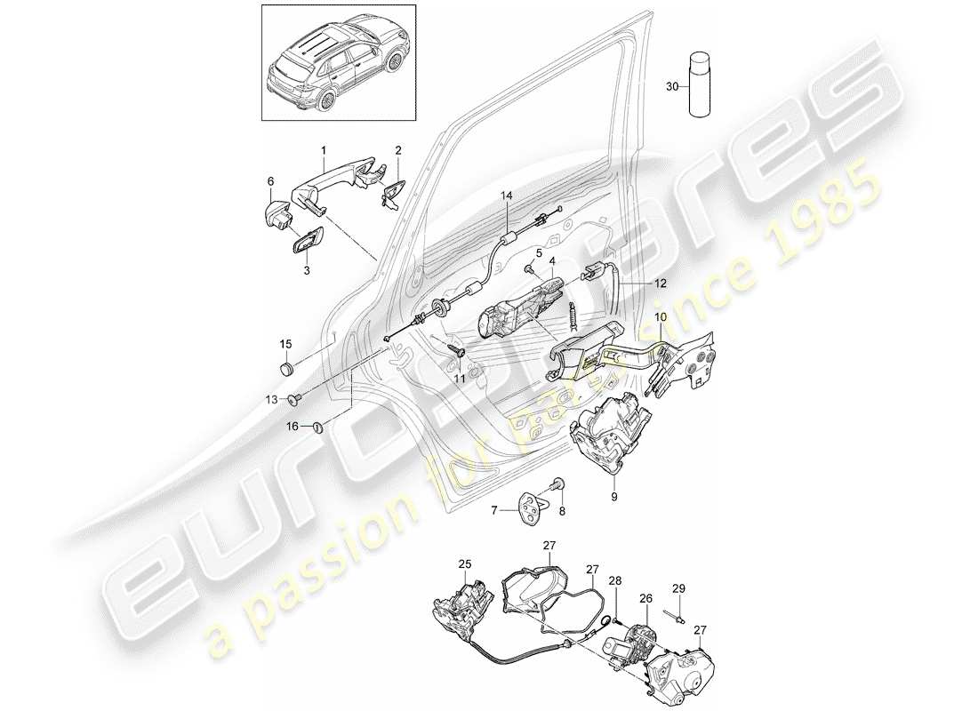 porsche 2017 (cayenne e2 92a) door handle part diagram