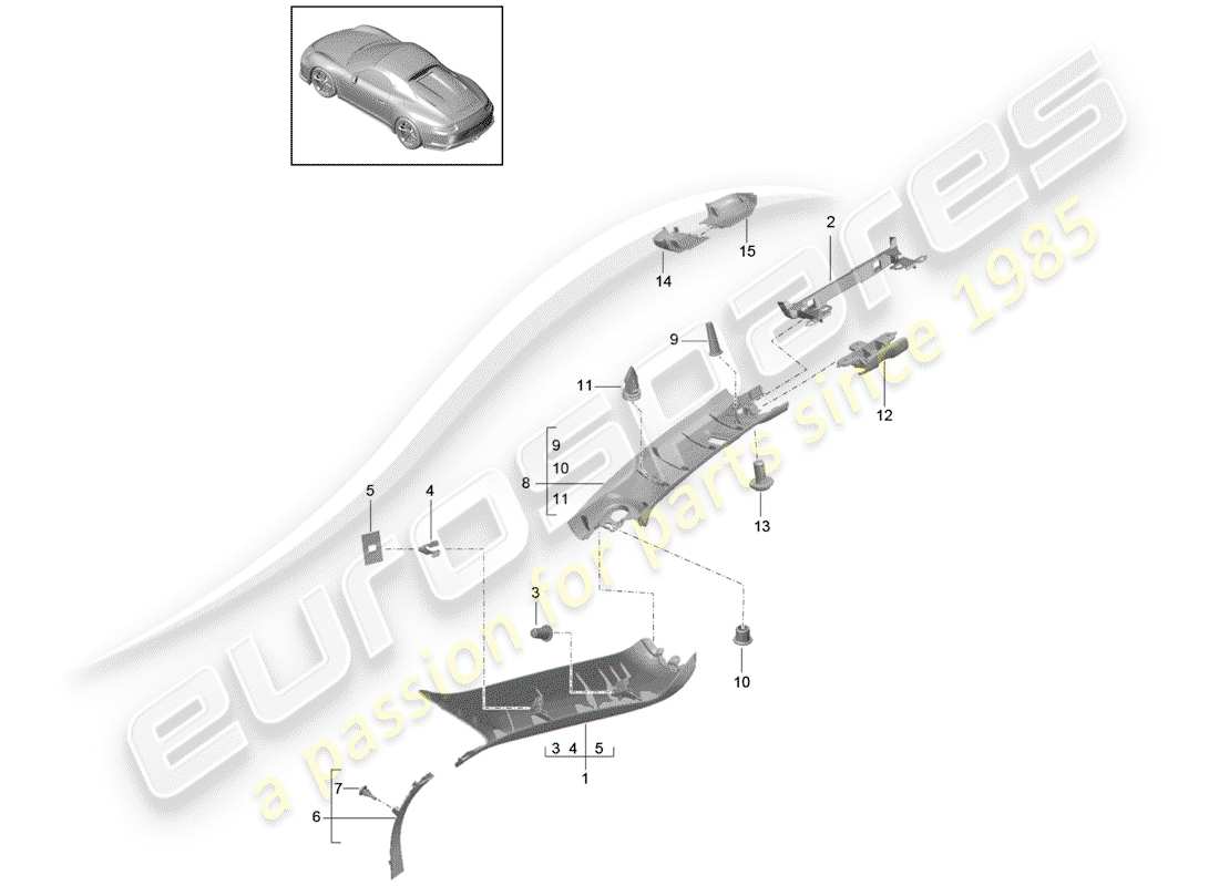 porsche 2019 (991-2 r/gt3/rs) a-pillar part diagram