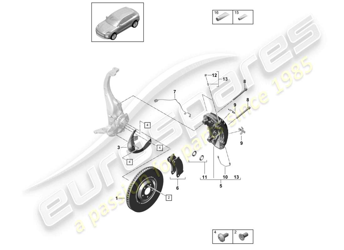 porsche 2019 (macan) disc brake front axle yellow d - mj 2022>> part diagram