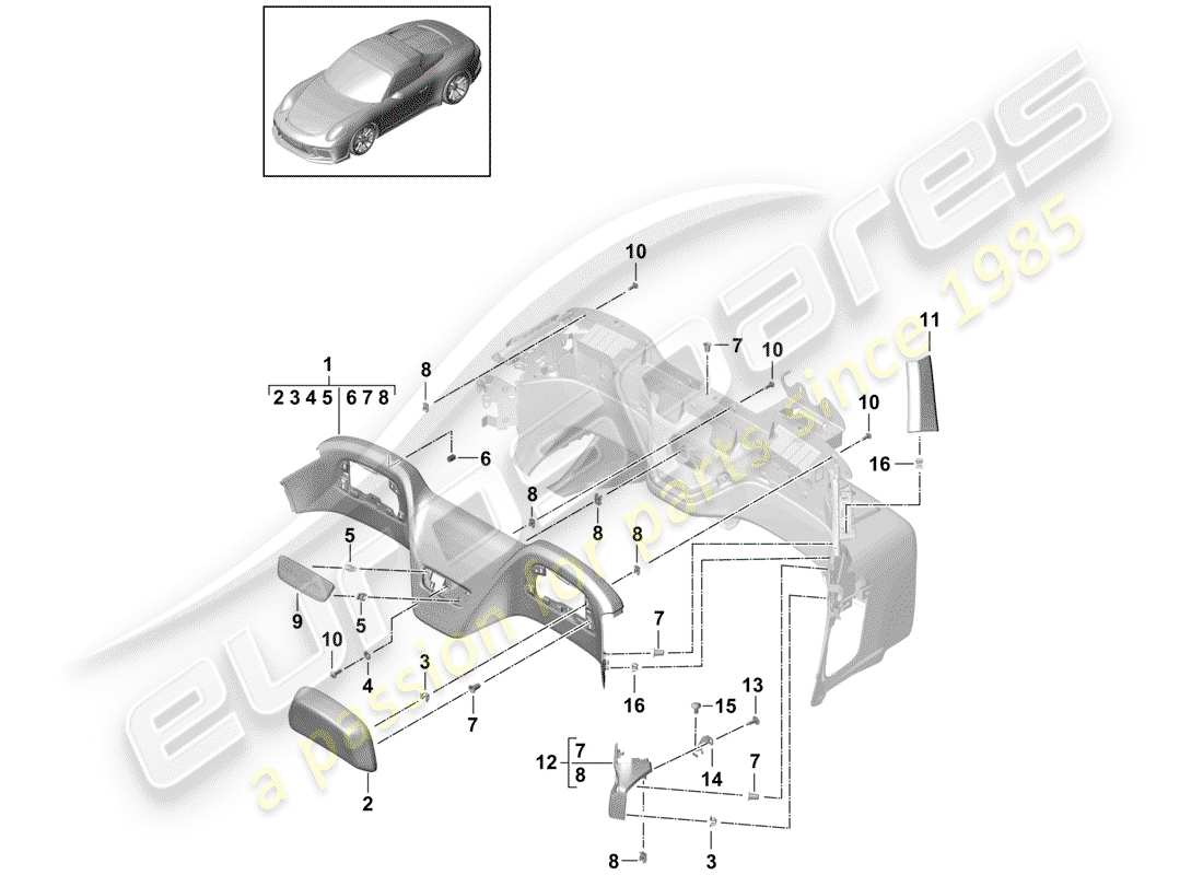 porsche 2020 (991-2 r/gt3/rs) trim panel for cross member part diagram