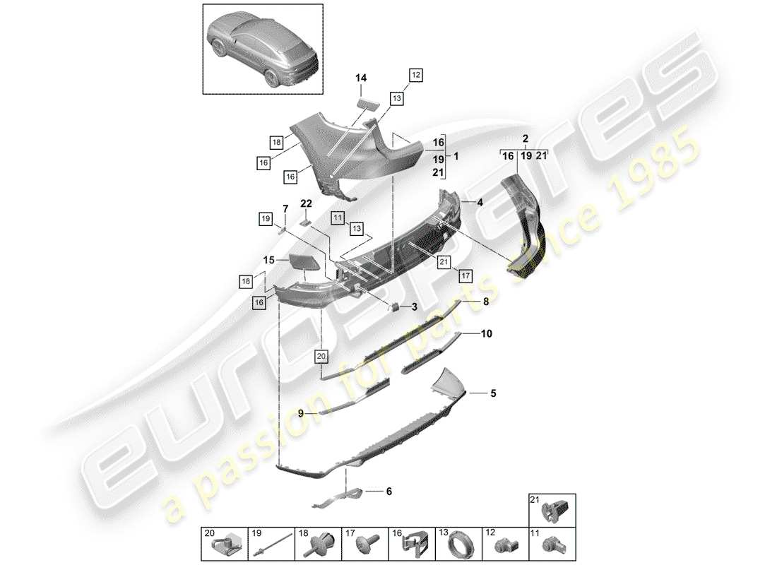 porsche 2019 (cayenne e3 9ya/9yb) bumper part diagram