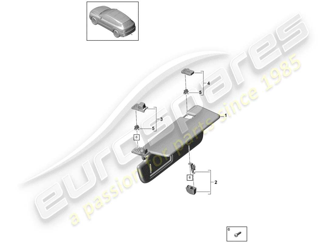 porsche 2018 (cayenne e3 9ya/9yb) sun vizors part diagram