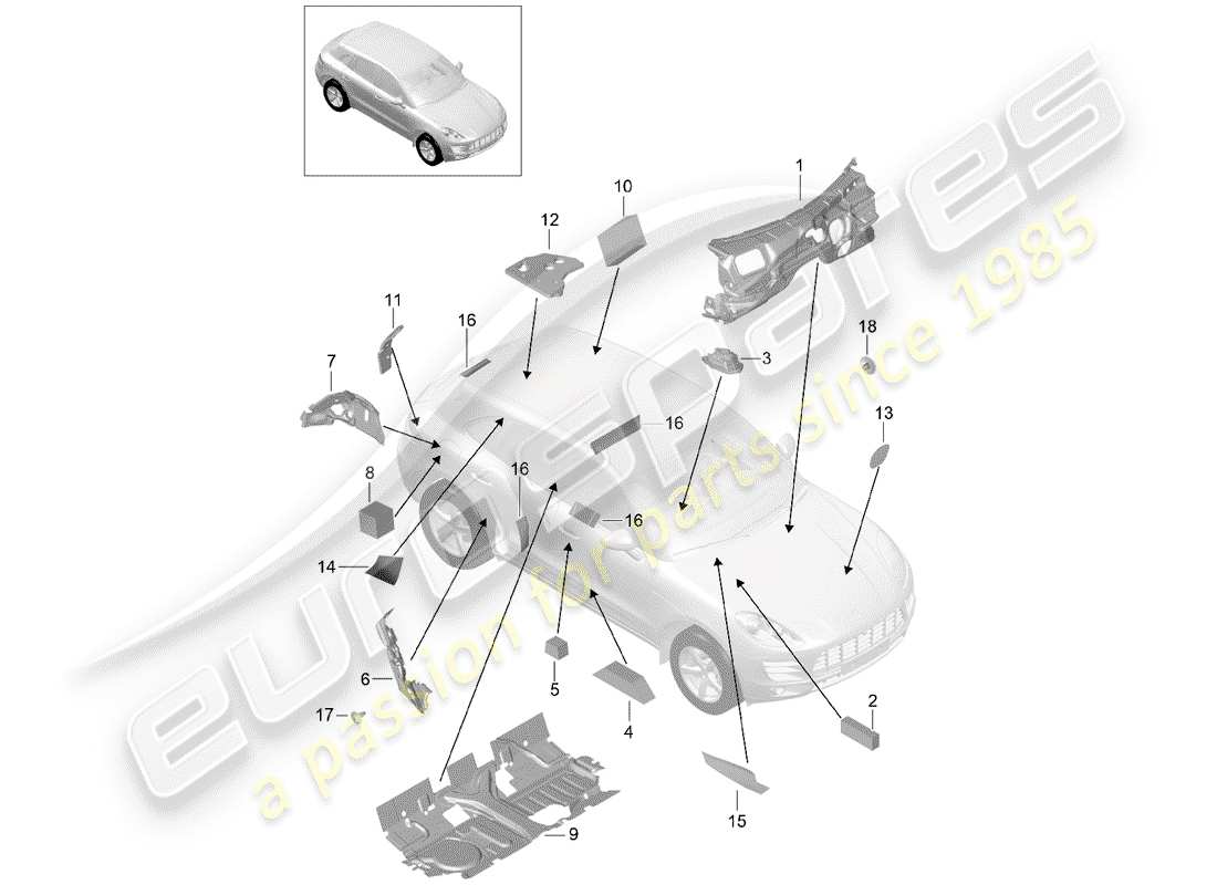 porsche 2017 (macan) sound absorber part diagram