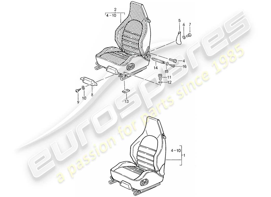 porsche 1988 (959) sports seat part diagram