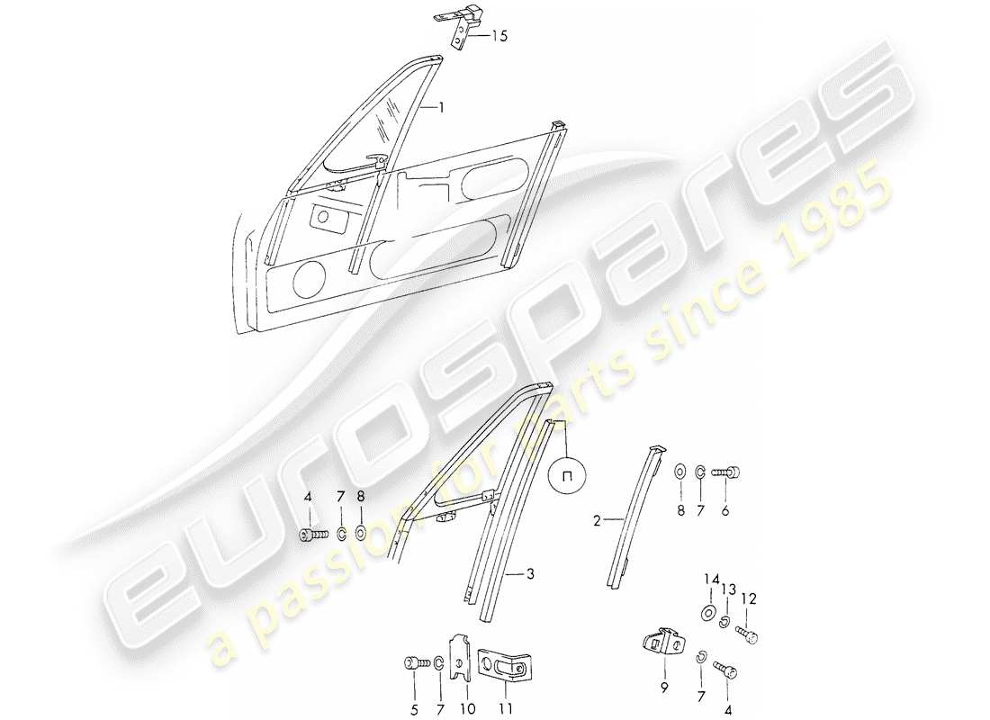 porsche 1972 (911) window frame part diagram