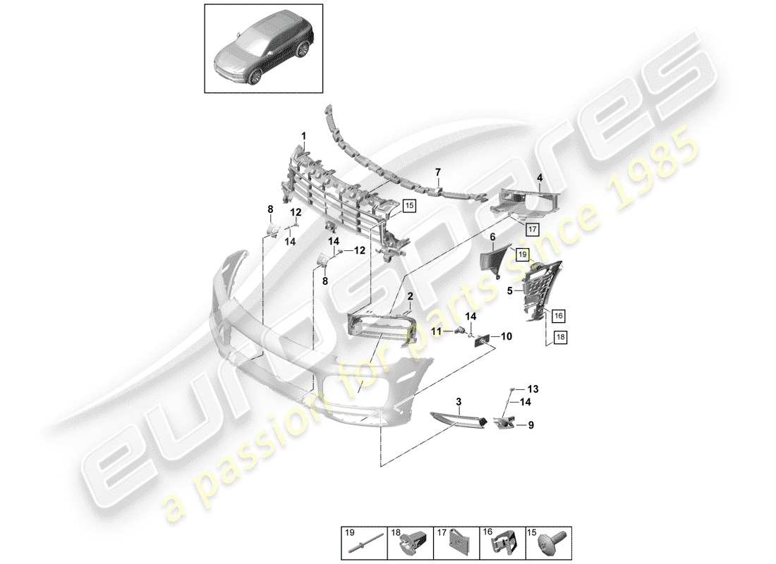 porsche 2018 (cayenne e3 9ya/9yb) bumper part diagram