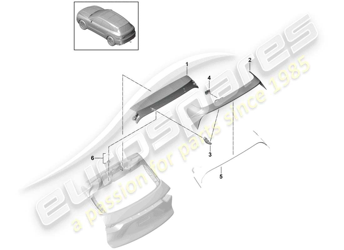 porsche 2018 (cayenne e3 9ya/9yb) rear spoiler part diagram