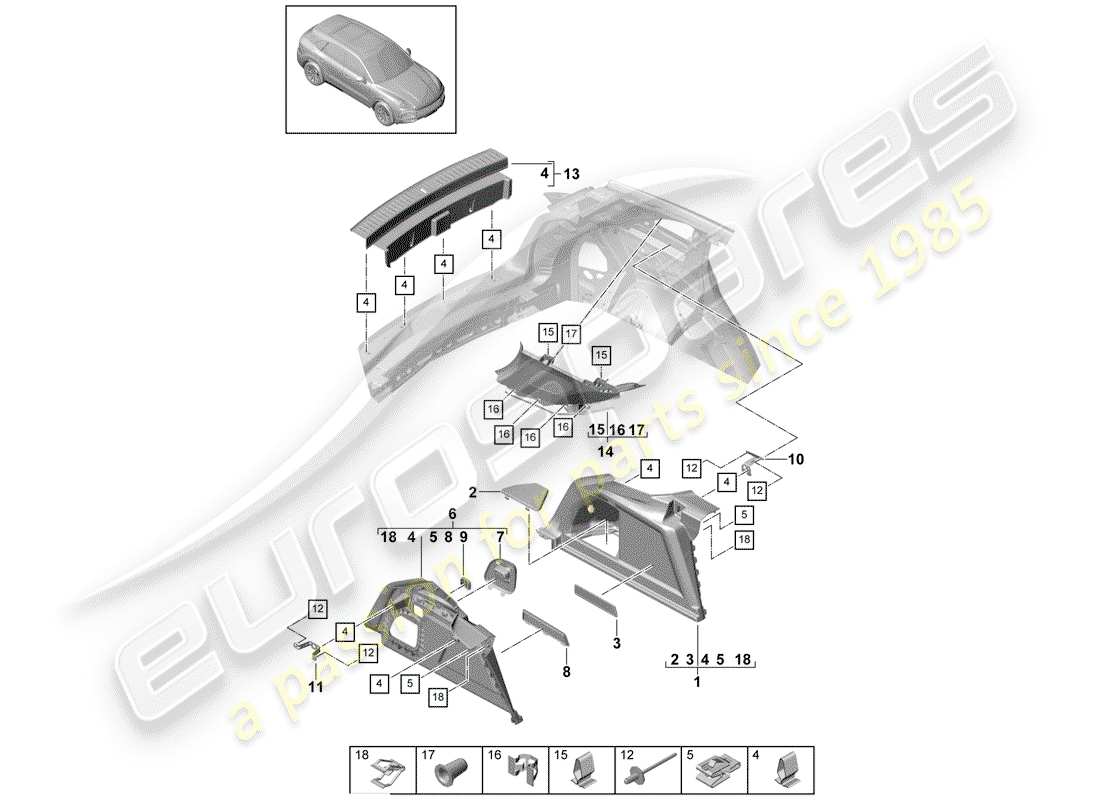 porsche 2019 (cayenne e3 9ya/9yb) boot lining part diagram