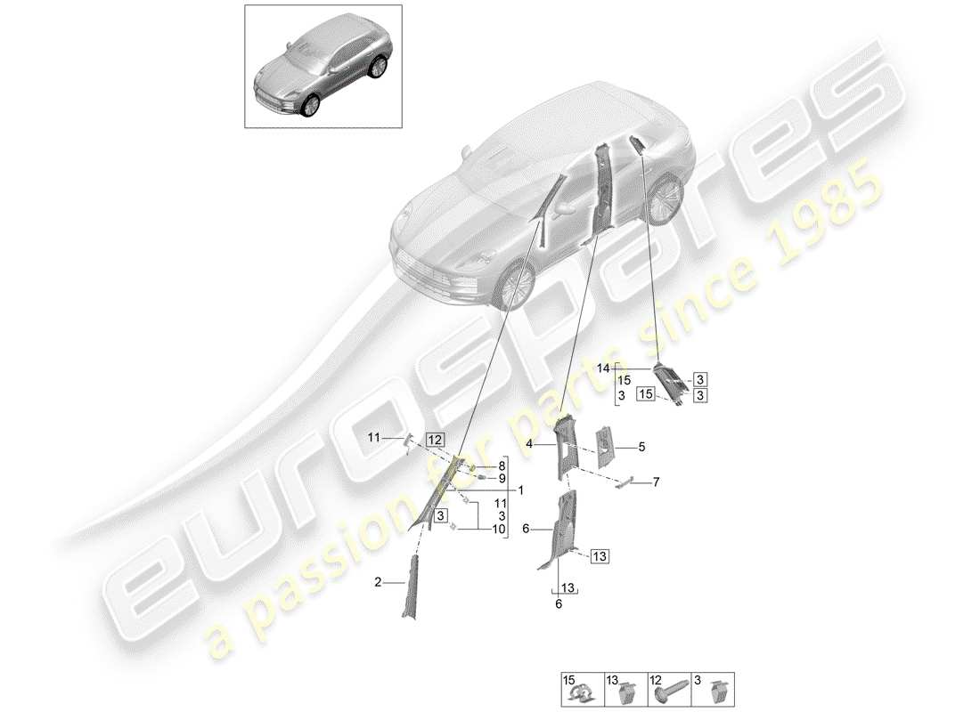 porsche 2019 (macan) lining, pillar a part diagram
