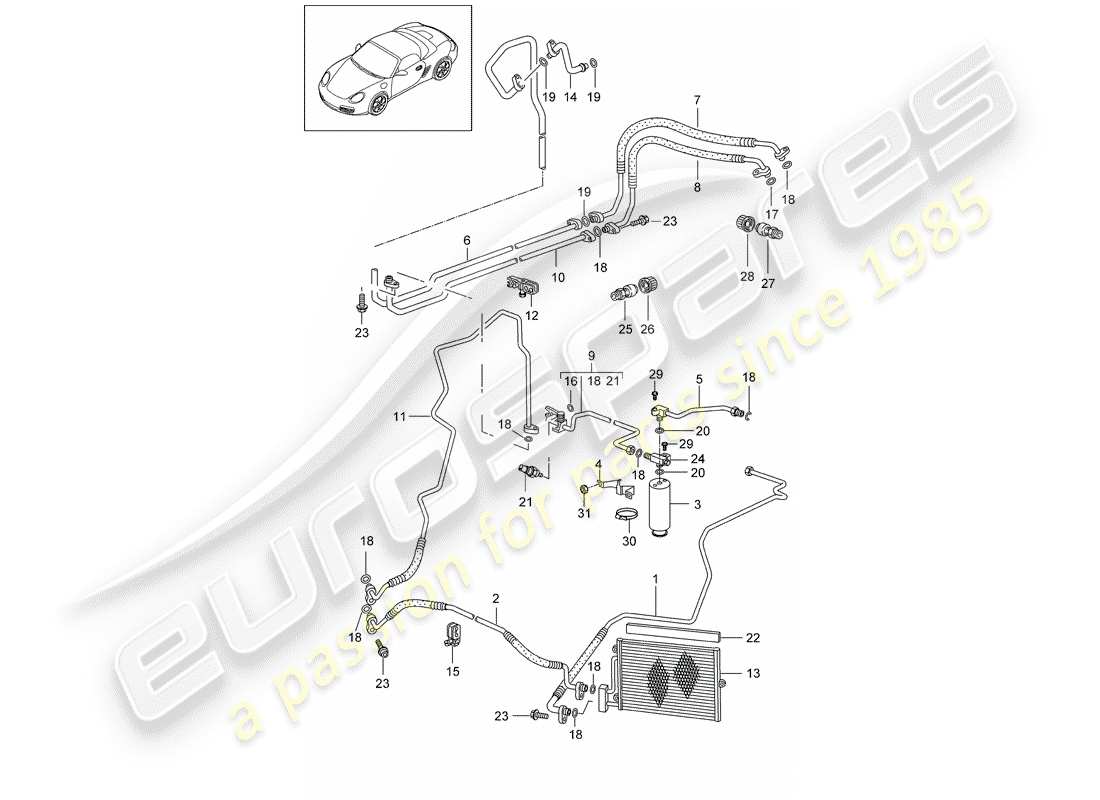 porsche 2006 (987 boxster) refrigerant circuit part diagram