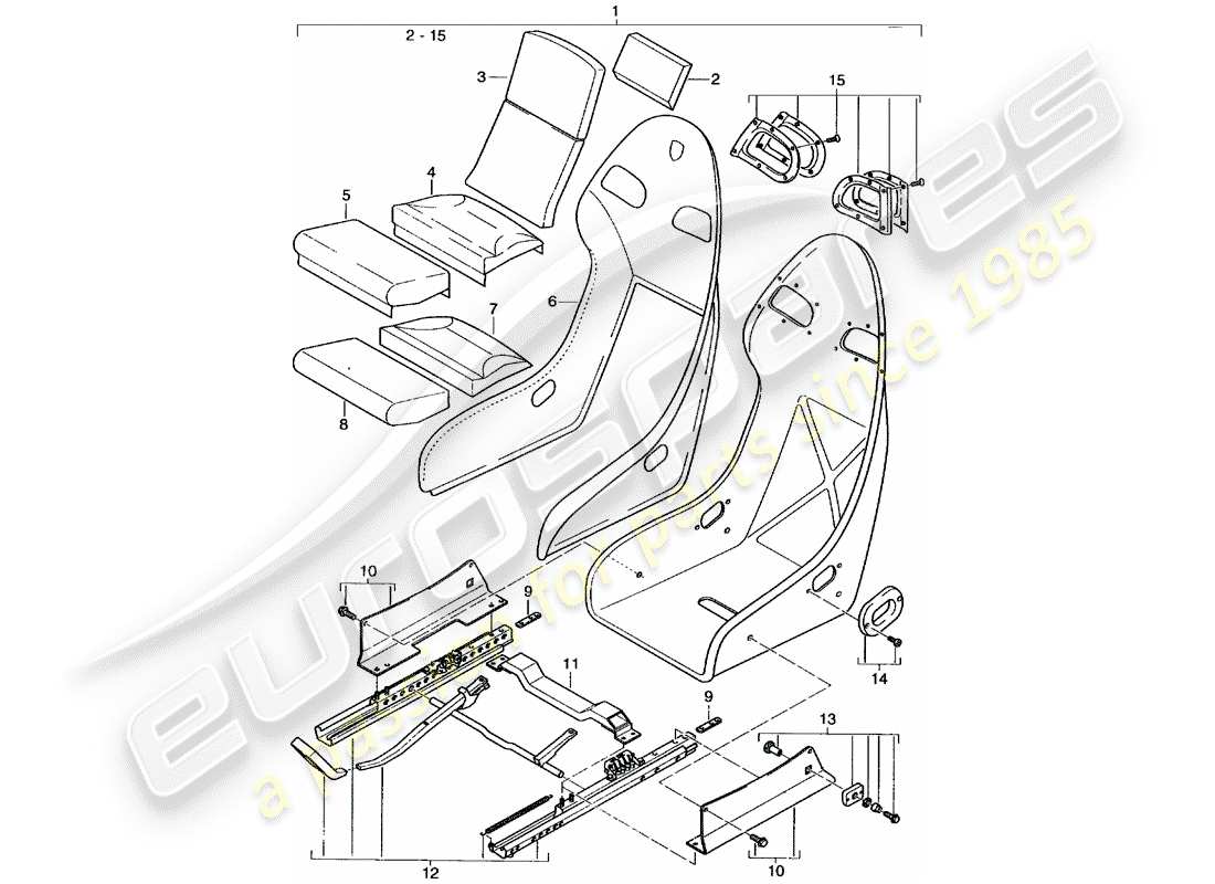porsche 2001 (996 gt3) seat - cover - perlon velour part diagram