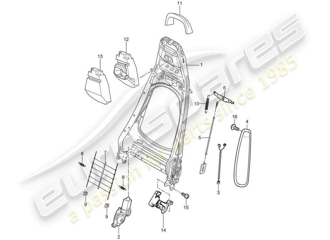 porsche 2007 (997-1 turbo / gt2) backrest frame parts diagram