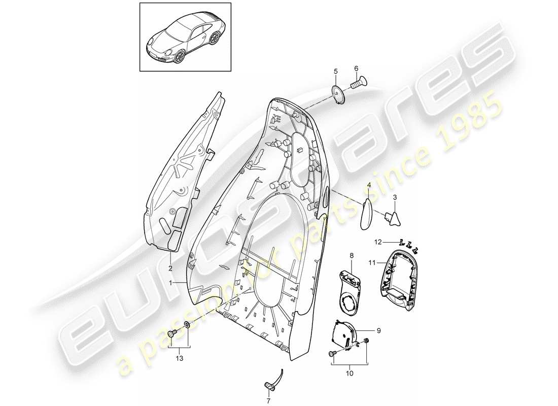 porsche 2009 (997-2) backrest shell part diagram