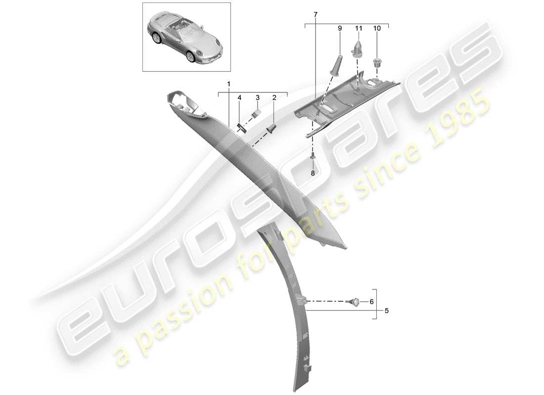porsche 2015 (991-1 turbo) a-pillar part diagram