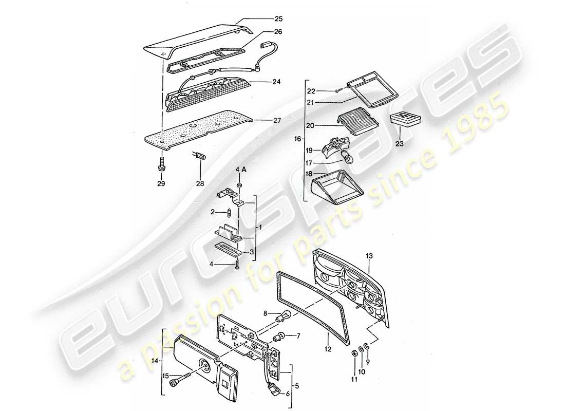 porsche 1991 (944) license plate light - rear light - additional brake light part diagram
