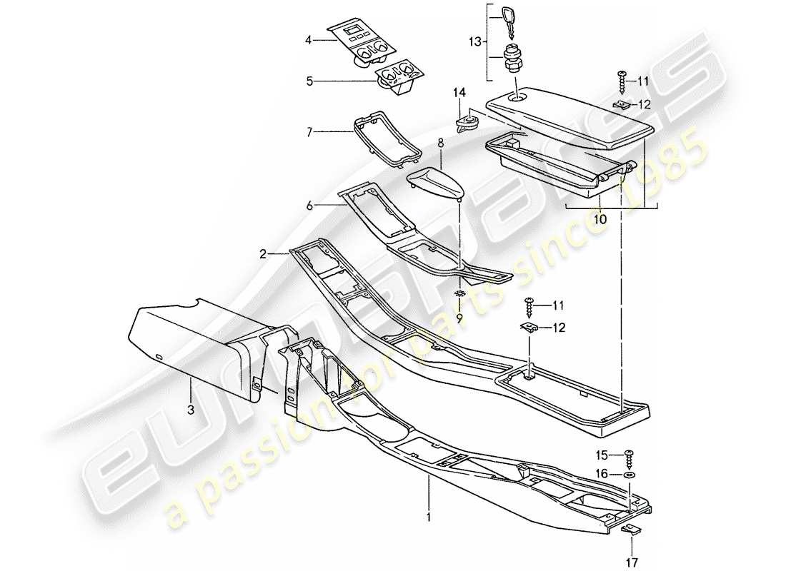 porsche 1988 (959) center console parts diagram