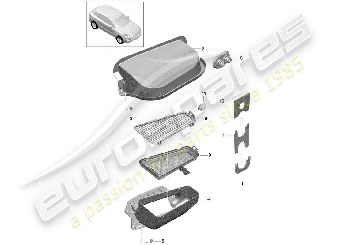 porsche macan (2017) water box part diagram