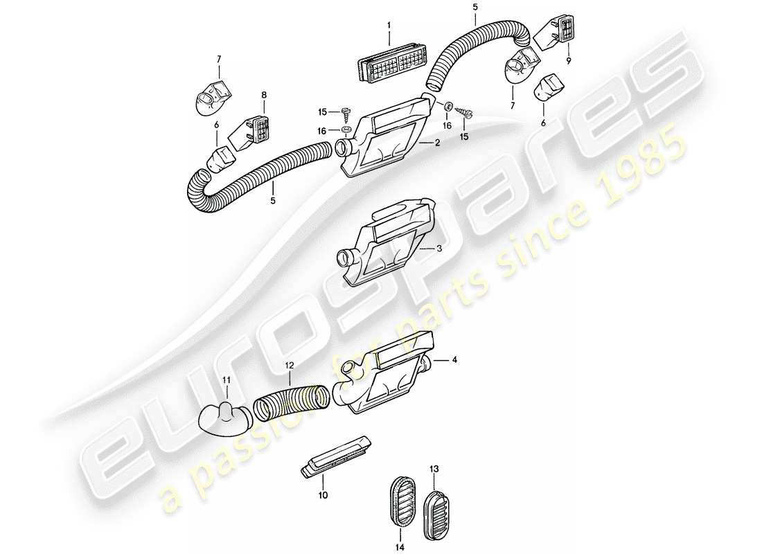 porsche 1986 (924s) air duct part diagram