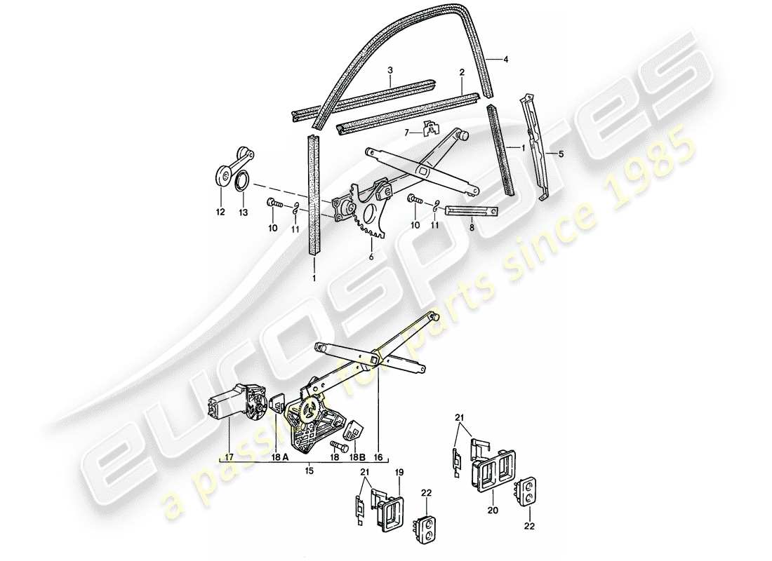 porsche 1986 (924s) window regulator - glass channel part diagram
