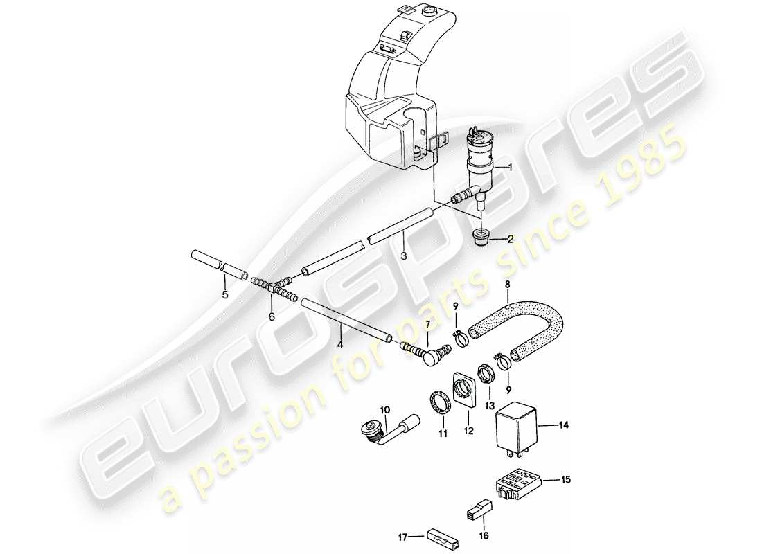 porsche 1986 (924s) headlight washer system part diagram
