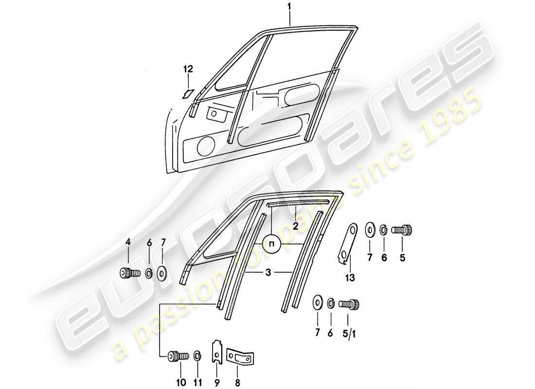 porsche 1977 (911) window frame part diagram