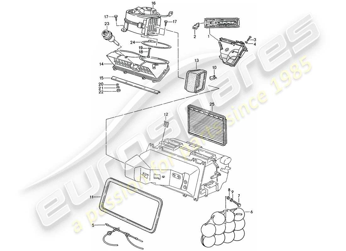 porsche 928 (1995) automatic air conditioner - control switch - lines - air duct part diagram