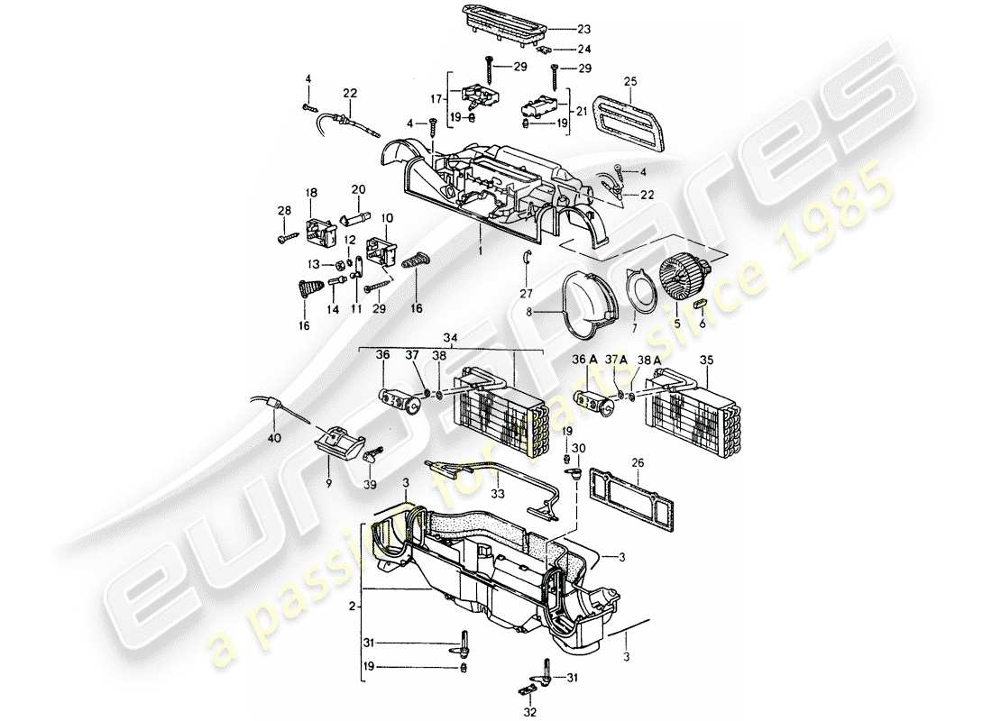 porsche 1994 (964) heater - air conditioner - single parts parts diagram