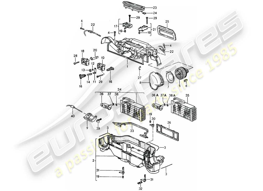 porsche 964 (1994) heater - air conditioner - single parts part diagram