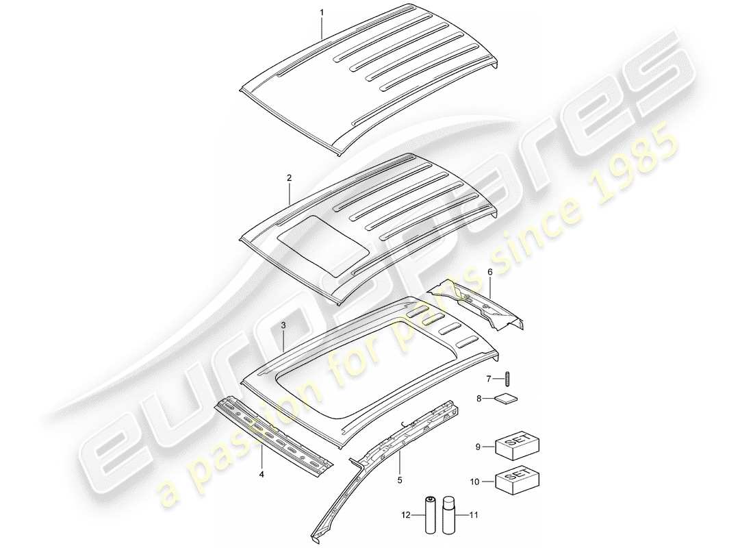 porsche 2008 (cayenne e1 9pa) roof part diagram