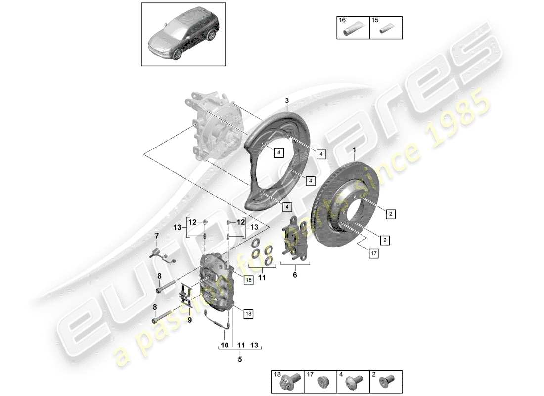 porsche 2018 (cayenne e3 9ya/9yb) disc brakes part diagram
