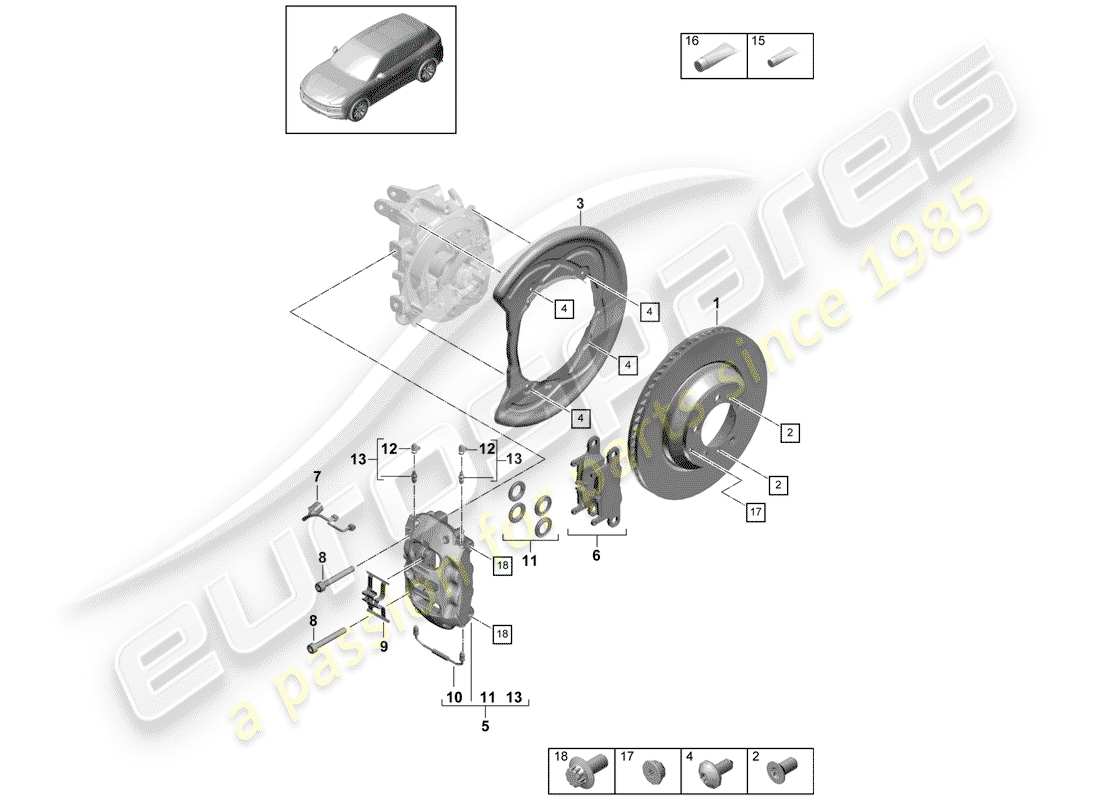 porsche cayenne e3 (2018) disc brakes part diagram